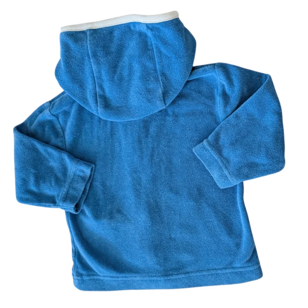 Gap Baby Y2K Blue‎ Hooded Terry Cloth Jacket Embroidered Bear Size 6/12 Months